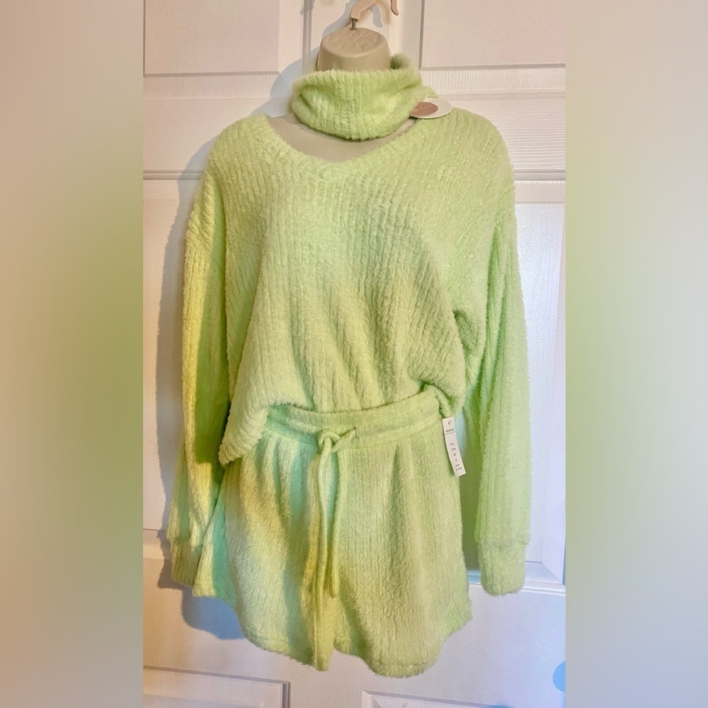 Hippie Rose Soft Grass Lime Green Neon 3pc Pajama Set Top Bottoms and Headband